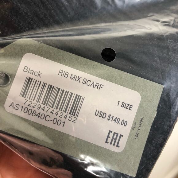 NEW ALLSAINTS Black Wool Blend Ribbed Knit Scarf - Picture 5 of 7